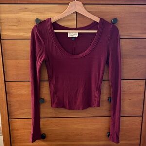 Universal Thread Burgundy Red Long Sleeve Ribbed CropTop Size S